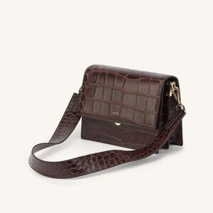 JW PEI Brown Crocodile Mini Flap Crossbody Bag